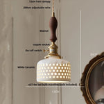 lampe suspendue led blanc doré noyer perforations vintage rustique ampoule e27