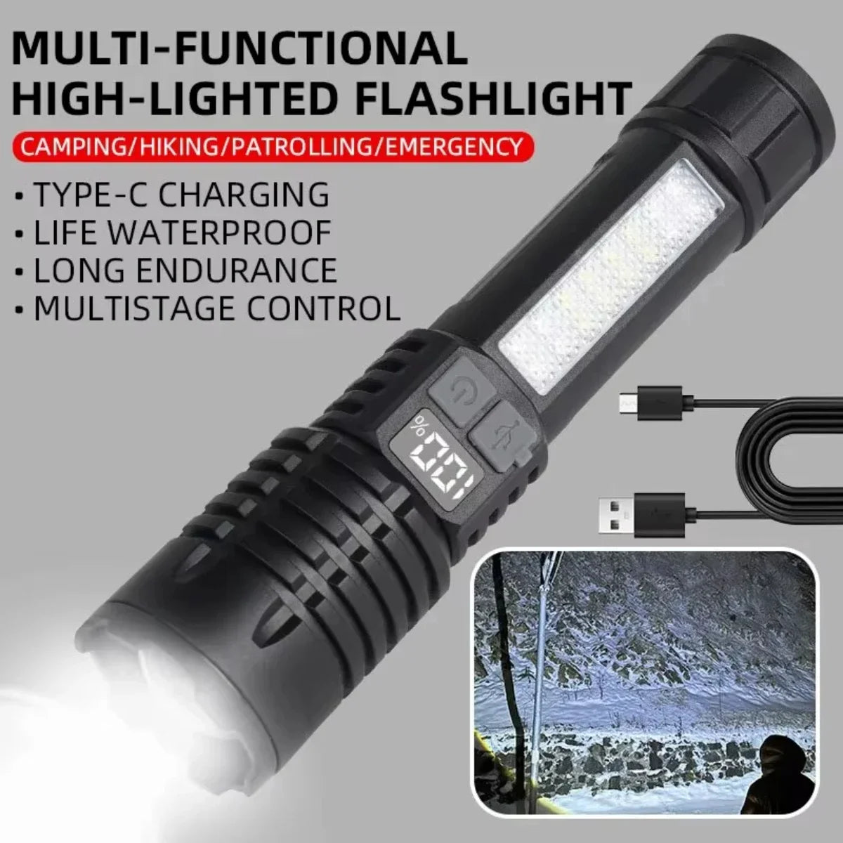 lampe poche led rechargeable super lumineuse tactique multifonctionnelle auto défense camping emergency hiking