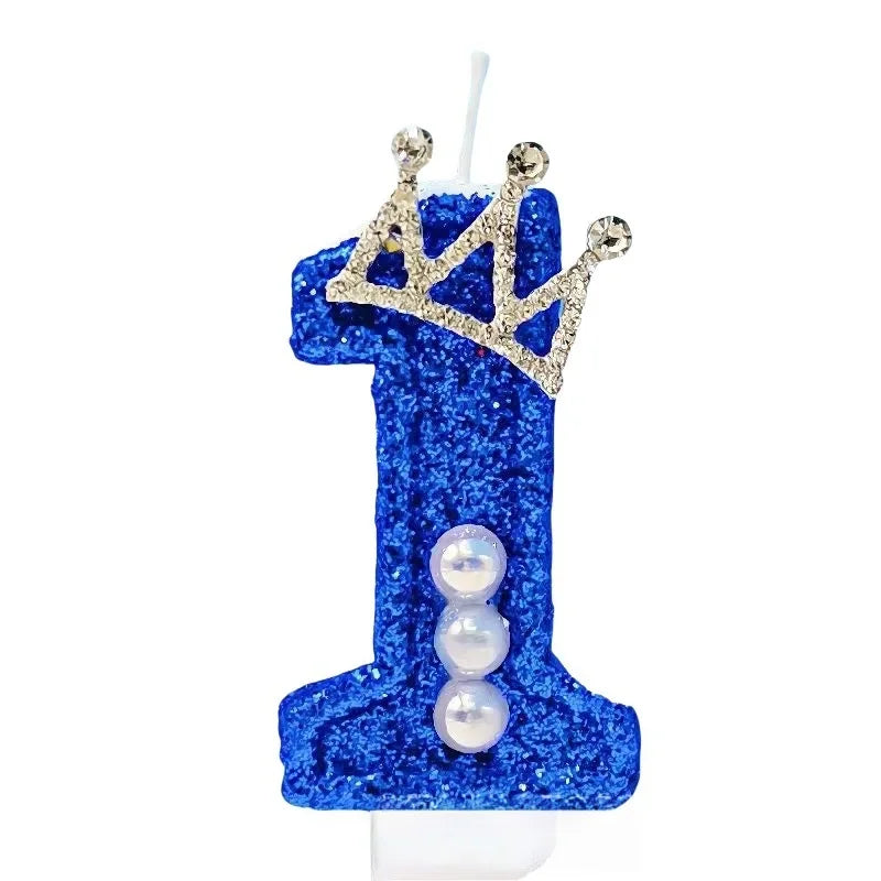 bougies chiffre anniversaire bleu pailleté décoratives festives crochet couronne numérotées grande taille