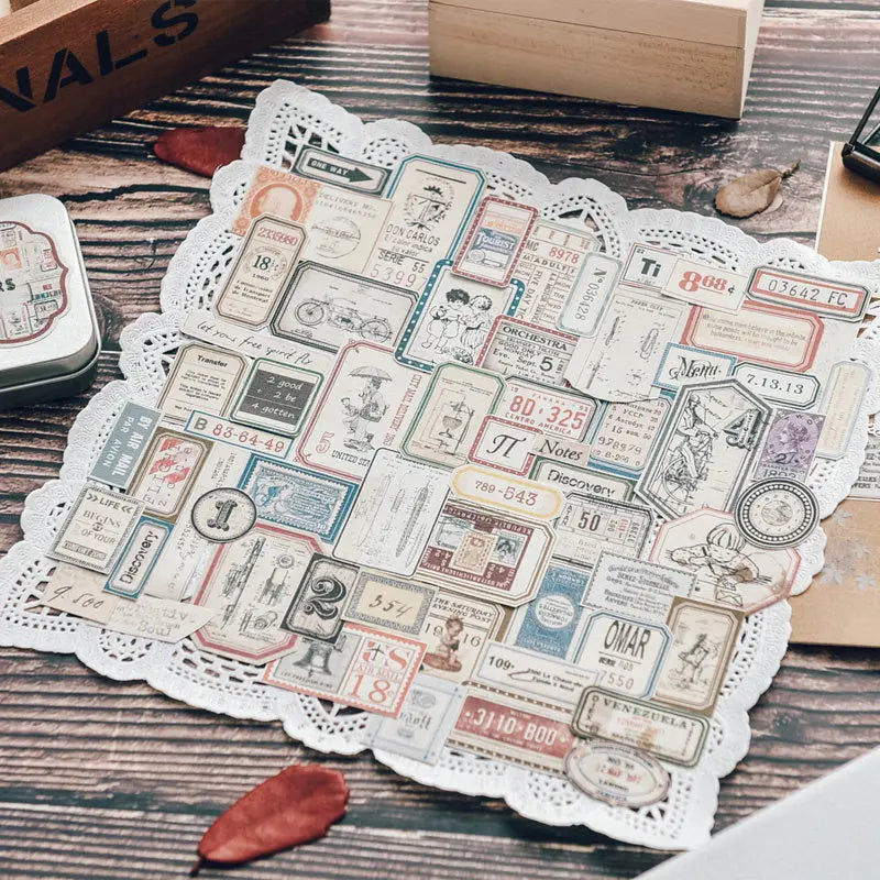 stickers vintage rétro scrapbooking illustrés personnages animaux floral chiffres lettres opaques transparents washi paper