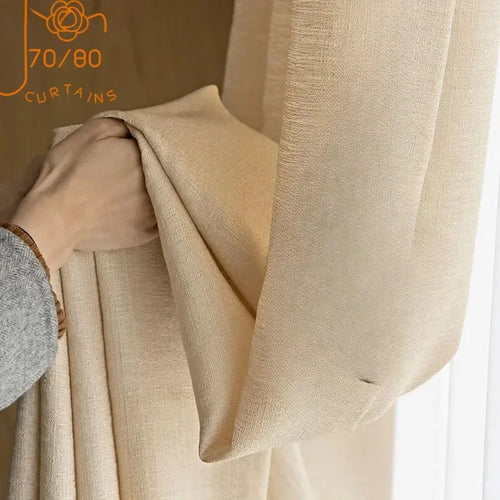 rideau moderne beige clair texture lin opacité légère fenêtre salon maison