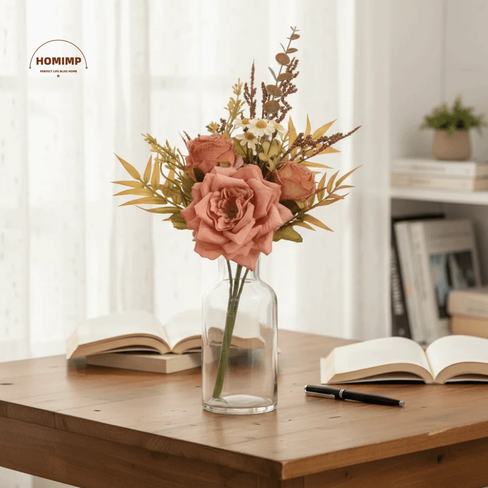 bouquet fleurs artificielles rose beige blanc naturel classique intérieur décoration maison anniversaire mariage