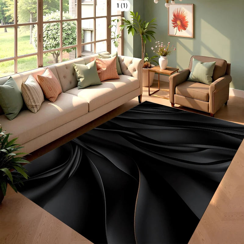 tapis moderne noir rayures ondulées antidérapant chambre extérieur polypropylène polyester