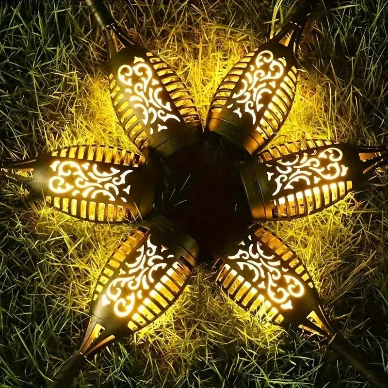 torches solaires flamme led jardin extérieur décoration moderne motifs floraux pieds noirs