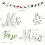 décoration mariage bannière just married coeurs blancs mr mrs lettres relief triangles crème