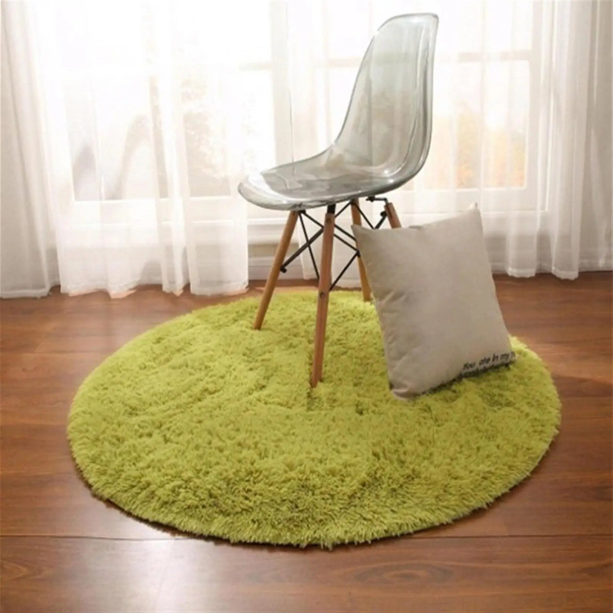 tapis rond vert clair peluche épaisse moderne imperméable antidérapant chambre enfants salon
