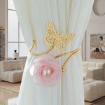 accessoires fenetre sangles rideau papillon fleur blanche dorée élégante transparente
