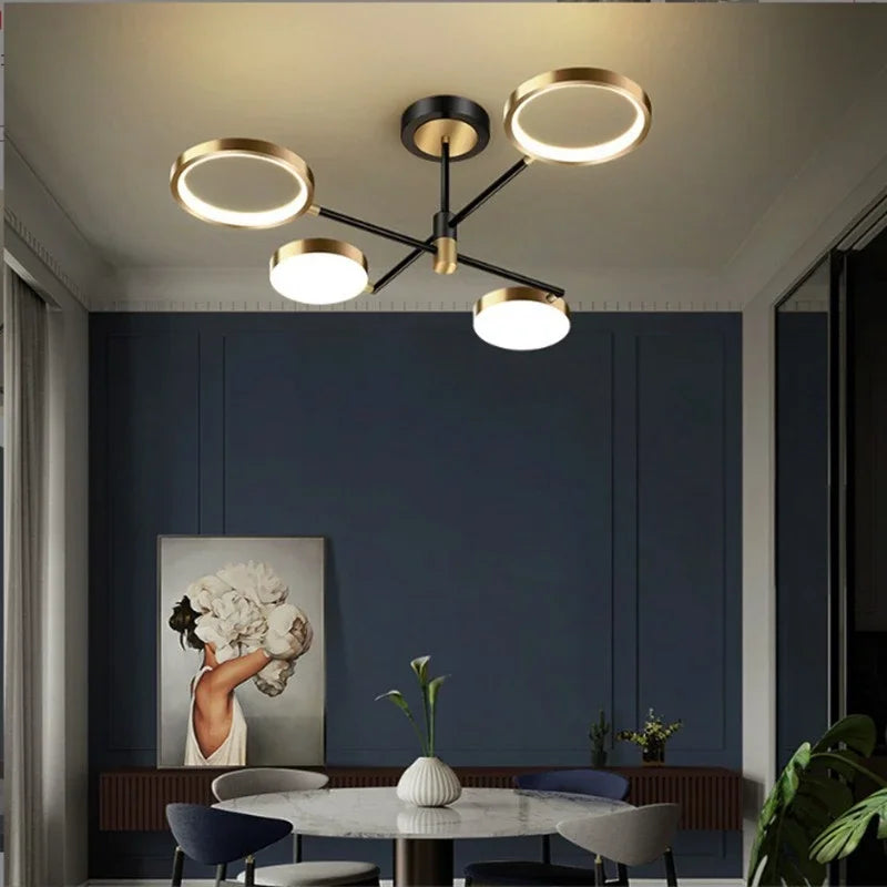 lampe suspendue moderne led noir doré circulaire minimaliste métal certifications flux lumineux télécommande