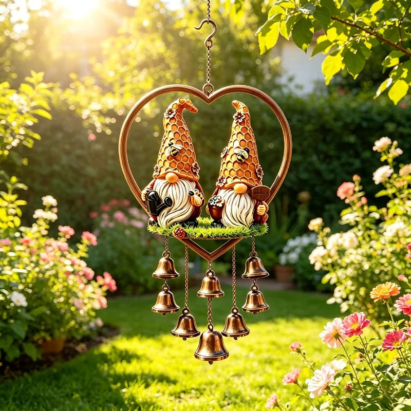 décoration extérieure carillon éolien bronze vert noir figurines lutins cloches décoratives rustique