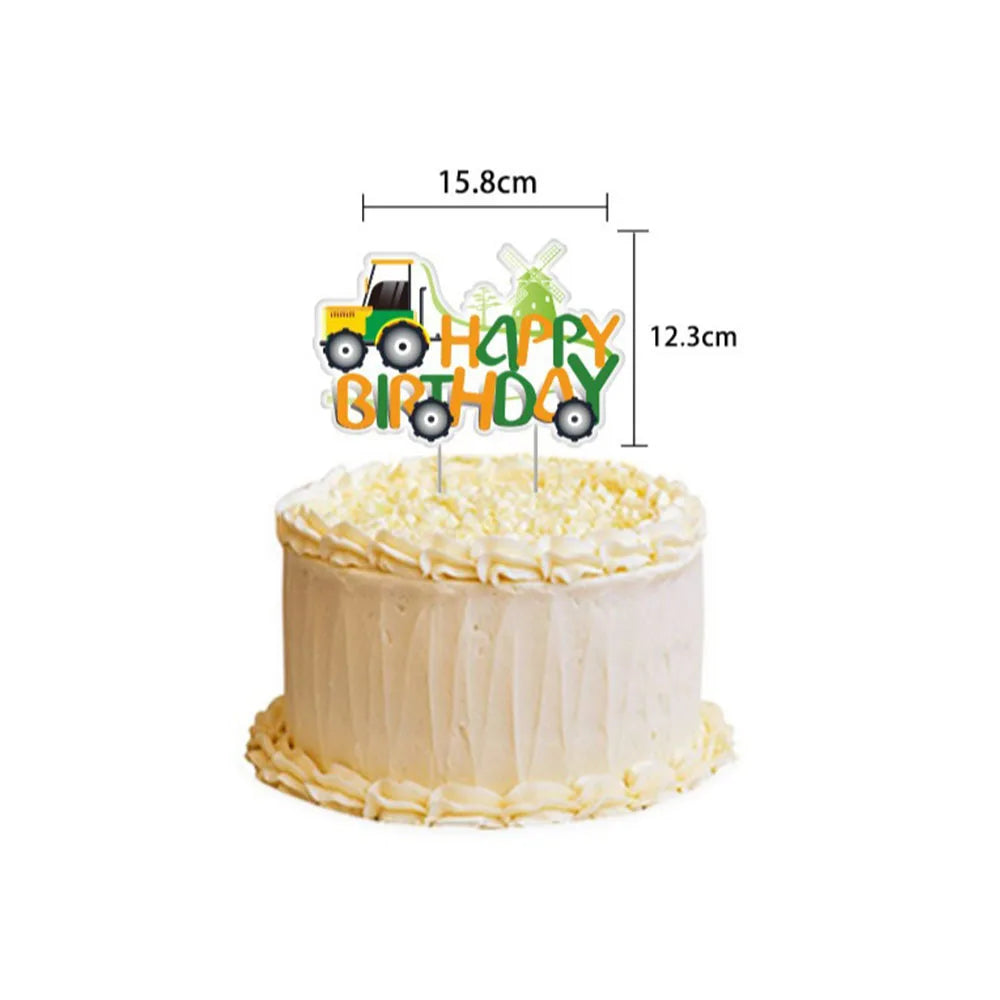 décoration fête anniversaire tracteur camion grues happy birthday spirales bannières cupcake toppers cartoony
