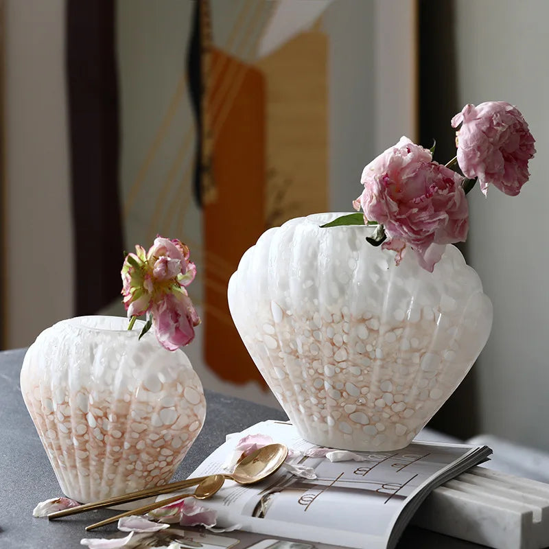 vase decoratif coquillage blanc rose table maison fleurs nature