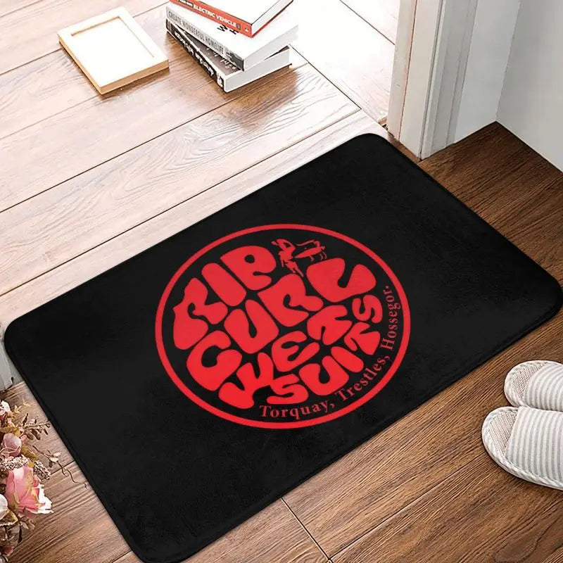 tapis sol personnalisé antidérapant imperméable rip curl motif surf noir jaune décoration maison