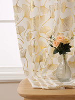 rideau semi transparent moderne feuilles dorées fond blanc salon chambre coucher