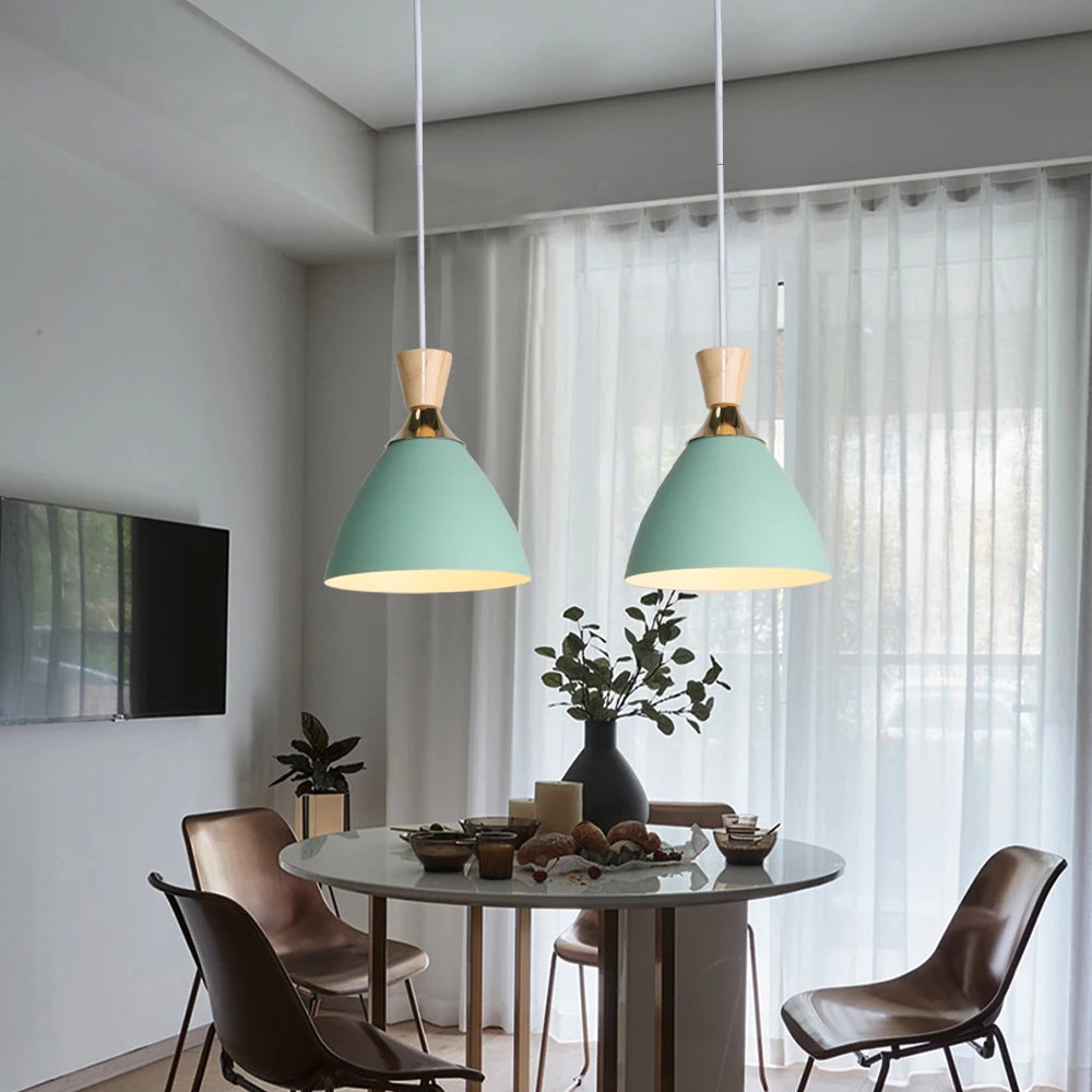 suspension lumineuse moderne vert conique câble suspendu salon chambrehôtel