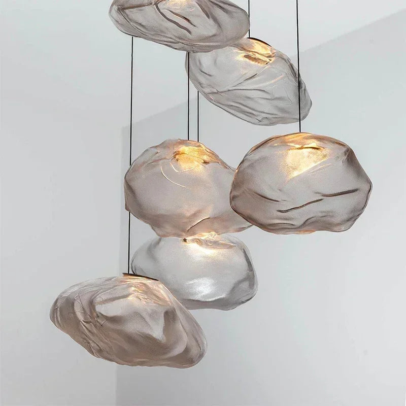 suspension lumineuse pendentif verre transparent organique contemporain 20cm 25cm 30cm 35cm 40cm