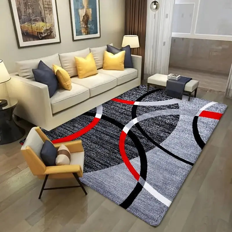 tapis moderne abstrait gris noir blanc anti dérapant facile nettoyer salon chambre rectangle geométrique