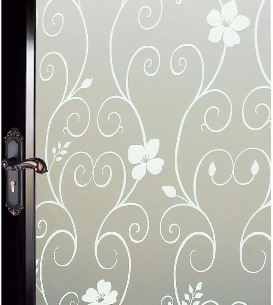 film décoratif adhésif fleurs stylisées moderne blanc noir opaqueness isolation thermique fenêtres portes