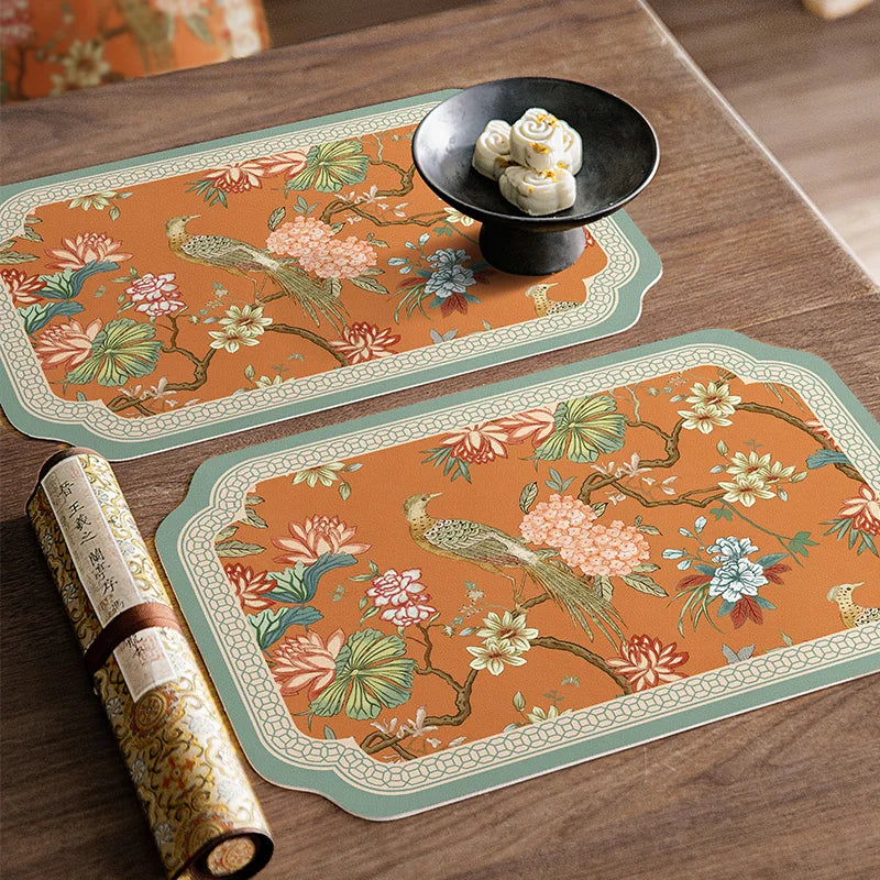 lot tapis table rectangulaires tissu motif floral fleurs oiseaux décoratif