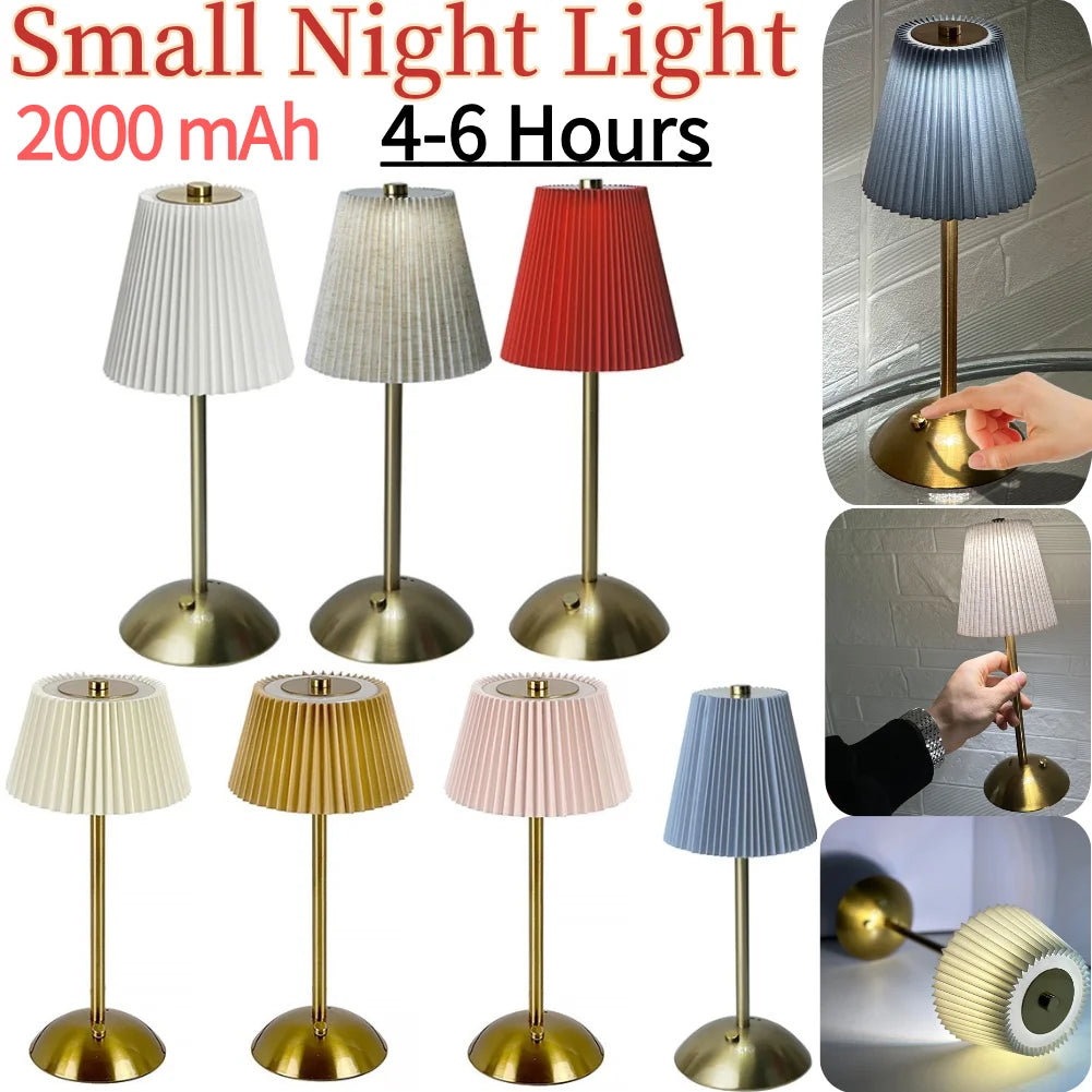 lampe chevet or plissée rechargeable usb moderne abat jour blanc rouge