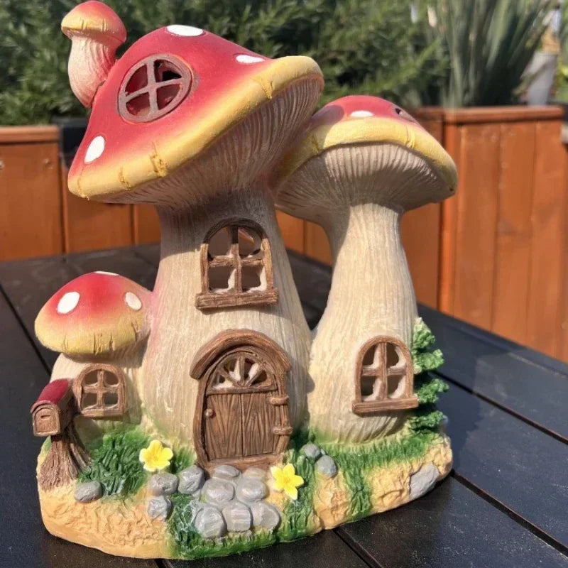 lampe solaire résine miniature maison champignon balcon jardin décoration extérieure verte rouge blanche