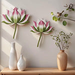 décoration murale bois fleur lotus reliefs feuilles détaillées vert blanc rose artisanal chambre coucher
