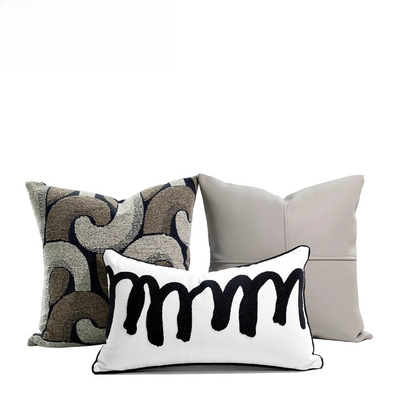 housse coussin gris motif géométrique polyester carré contemporain opacité décoration maison chambre salon