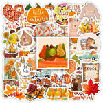 stickers automne orange jaune rouge feuilles citrouilles gnomes animaux illustration cartoon adhésifs mignons vintage