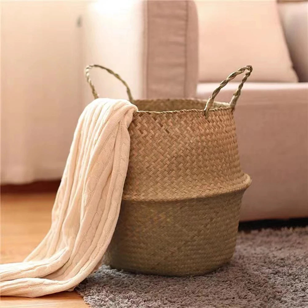 paniers pliables rustiques boho chic poignées corde couleur naturelle fibres tissées decorationintérieur