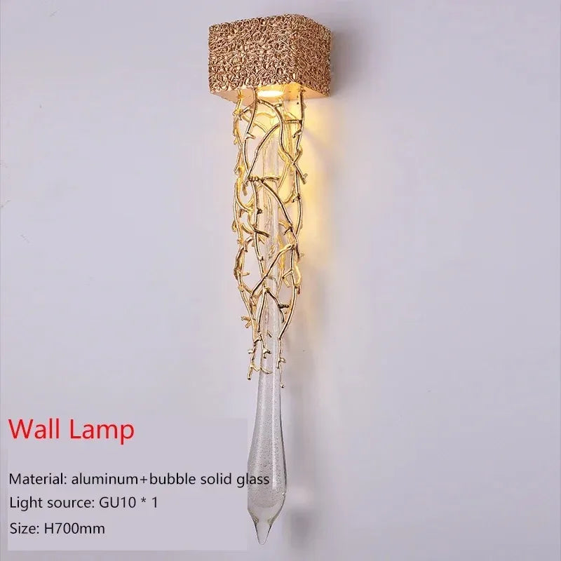 suspension lumineuse moderne or transparentes filigrane doré led câble suspendu élégante chambre salon