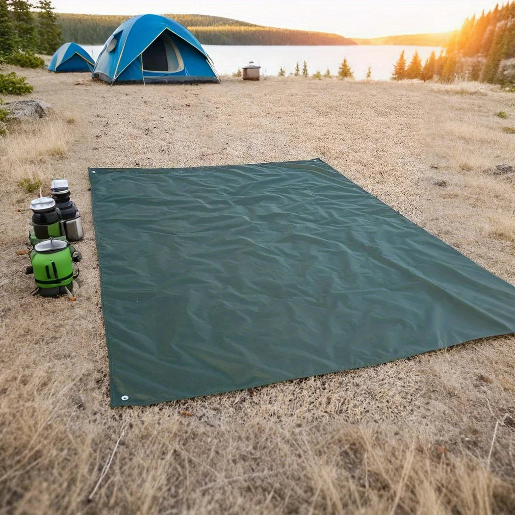 tapis sol camping vert foncé noir oxford robuste texture tissée pratique oeilletsextérieur camouflage