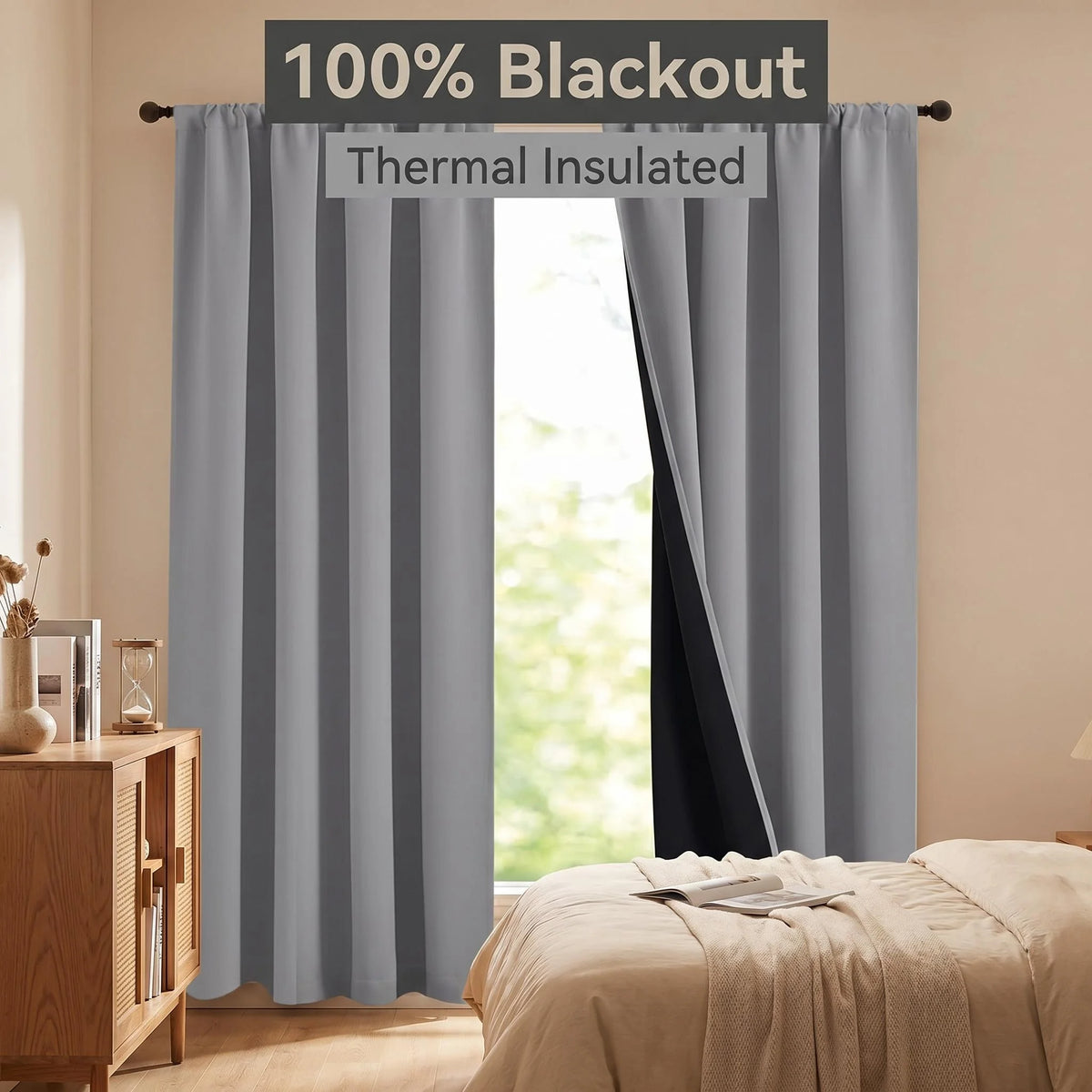 rideau moderne gris opaque uni fenêtre installer chez soi 135x160cm