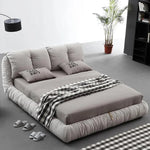 lit double gris plissé moderne rangement bois tissu composite chambre coucher