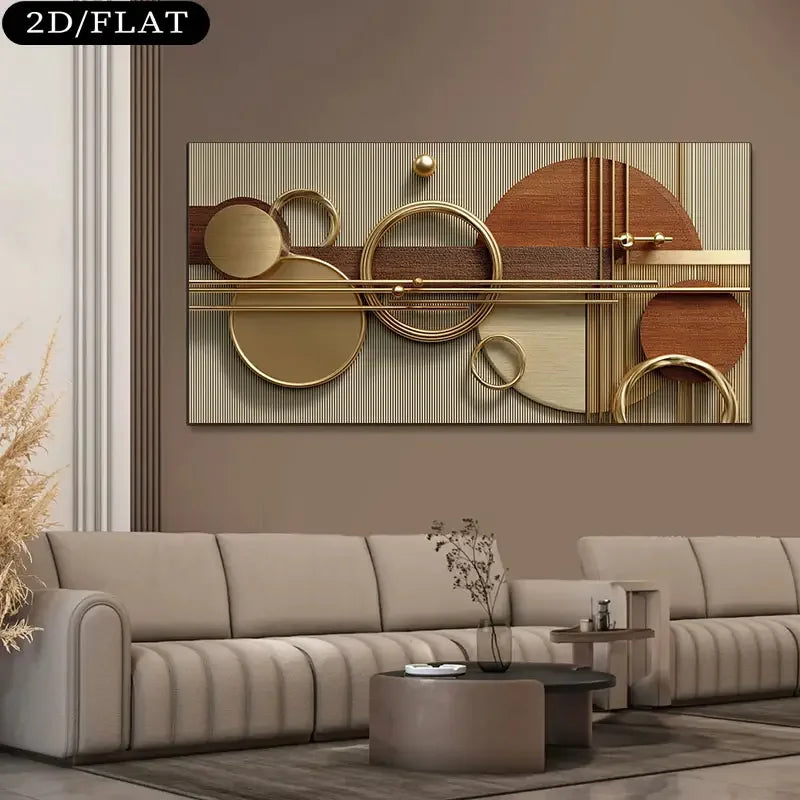 tableau mural moderne abstrait géométrique beige marron doré sans cadre toile haute qualité horizontal