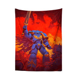 tapisserie murale warhammer 40k personnage armé bleu noir rouge moderne détaillée hand washable digital