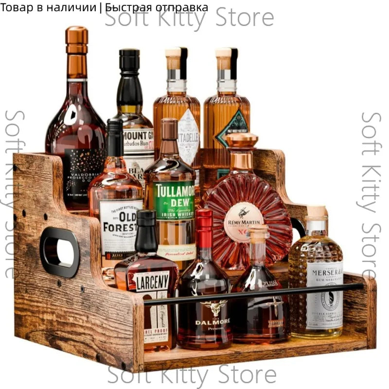 présentoir bouteilles marron rustique multi niveaux rangement bois vieilli cuisine