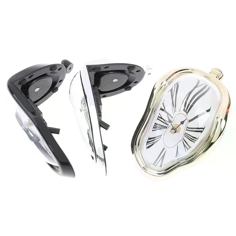 horloges murales surréalistes dali or noir argent chiffres romains aiguilles forme organique transparentes salon