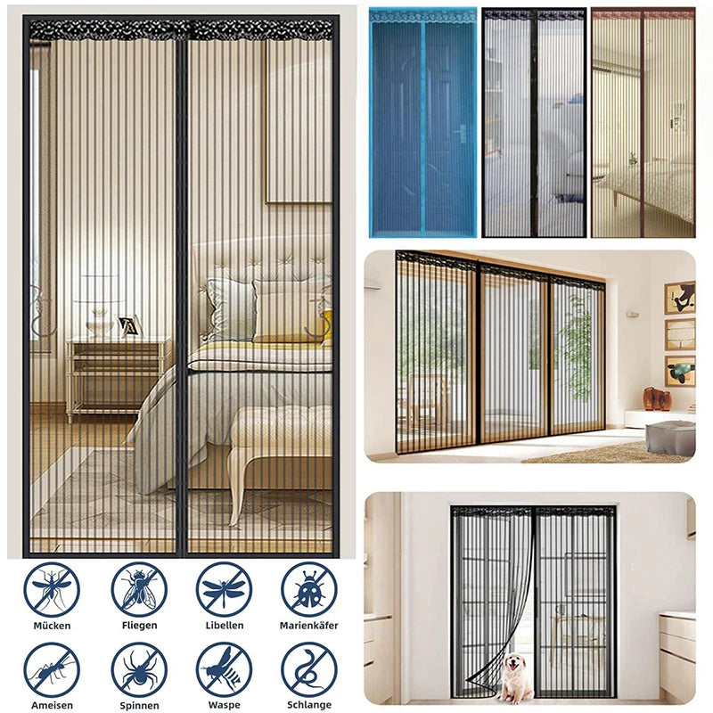 rideau porte magnétique beige noir maille fine moderne anti moustiques opacité barre poids