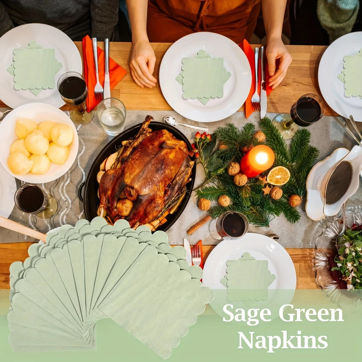 serviettes jetables vert sauge bord dentelé texture points qualité supérieure modernes cocktail fête mariage