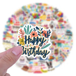 stickers happy birthday multicolores gâteaux ballons animaux étanches pvc festifs enfants décoration