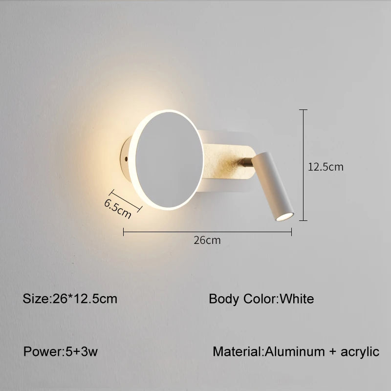 lampe murale moderne blanc noir éclairage circulaire faisceau lumineux minimaliste chambre salon