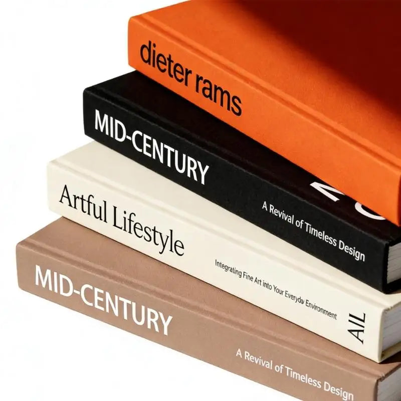 décorations livres fausses minimaliste pop art table blanche noire orangée