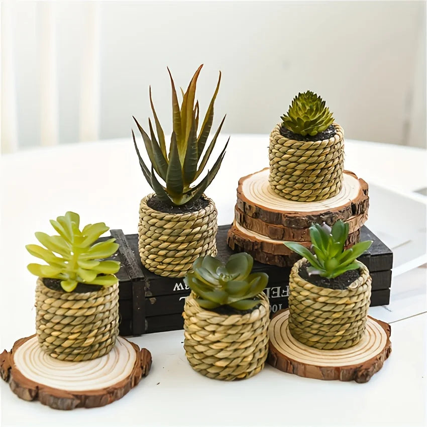 plantes artificielles pots osier tressé vert beige rustique nature intérieur decoration