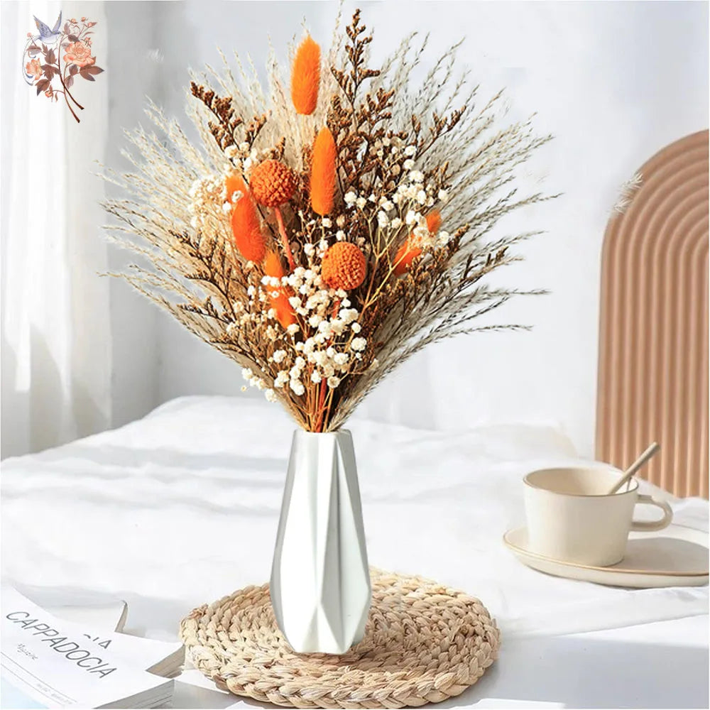 bouquet fleurs séchées boho orange beige fluffy décoration maison anniversaire baby shower événement