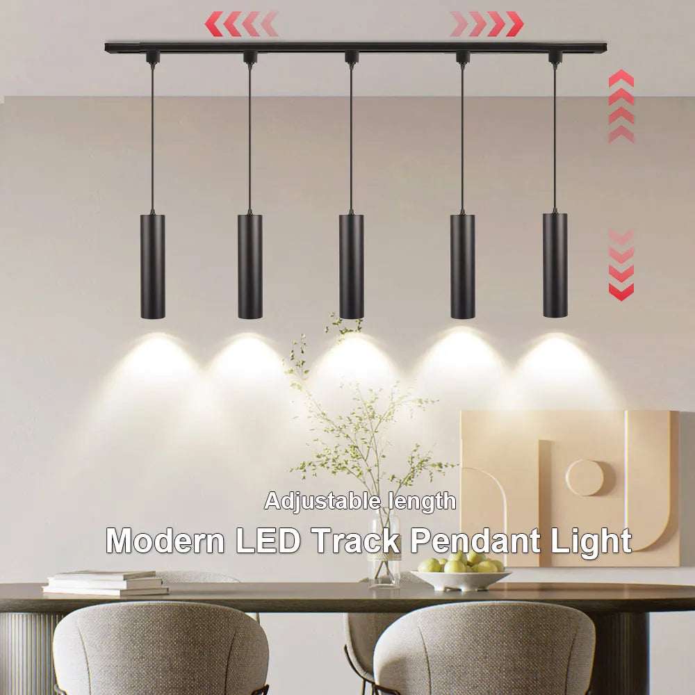 luminaire suspension led moderne noir long tube cylindrique salon cuisine table manger intérieur