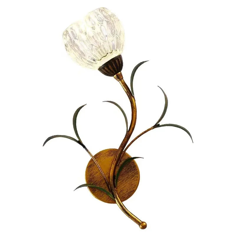 applique murale vintage floral dorée feuilles métal éclairage chambre salle manger ancien fixée mur