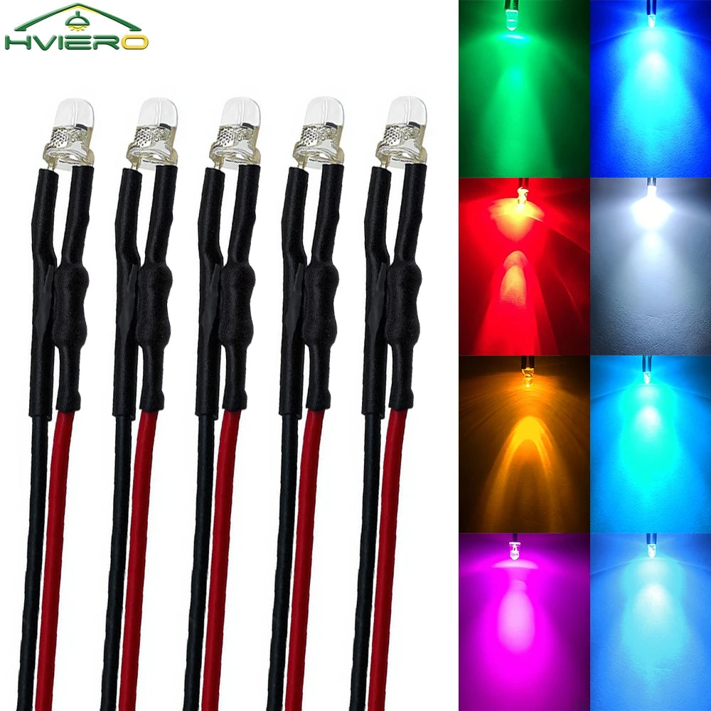 ampoules led pré câblées 5pcs ronde 3mm 20cm blanc rouge bleu vert jaune orange
