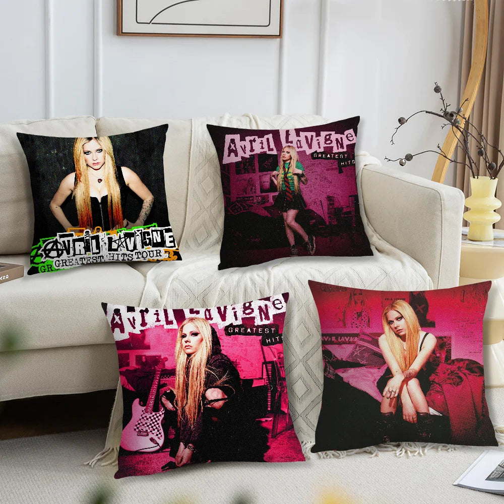 coussin carré avril lavigne noir rose pop guitare décoration voiture canapé chambre sofa
