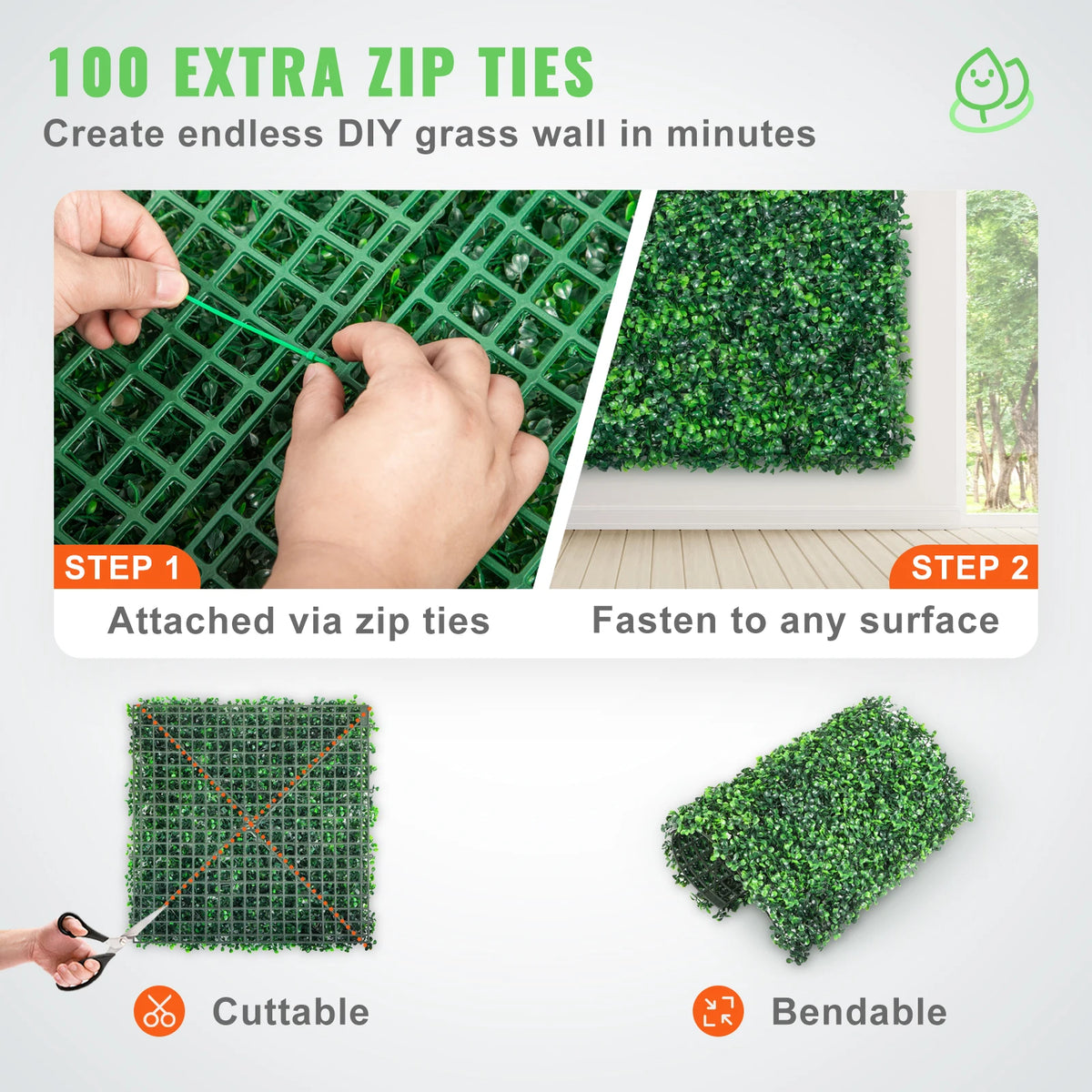 panneau gazon artificiel vert feuilles uniformes moderne extérieur exposé zip ties herbe synthétique éducativeextérieur