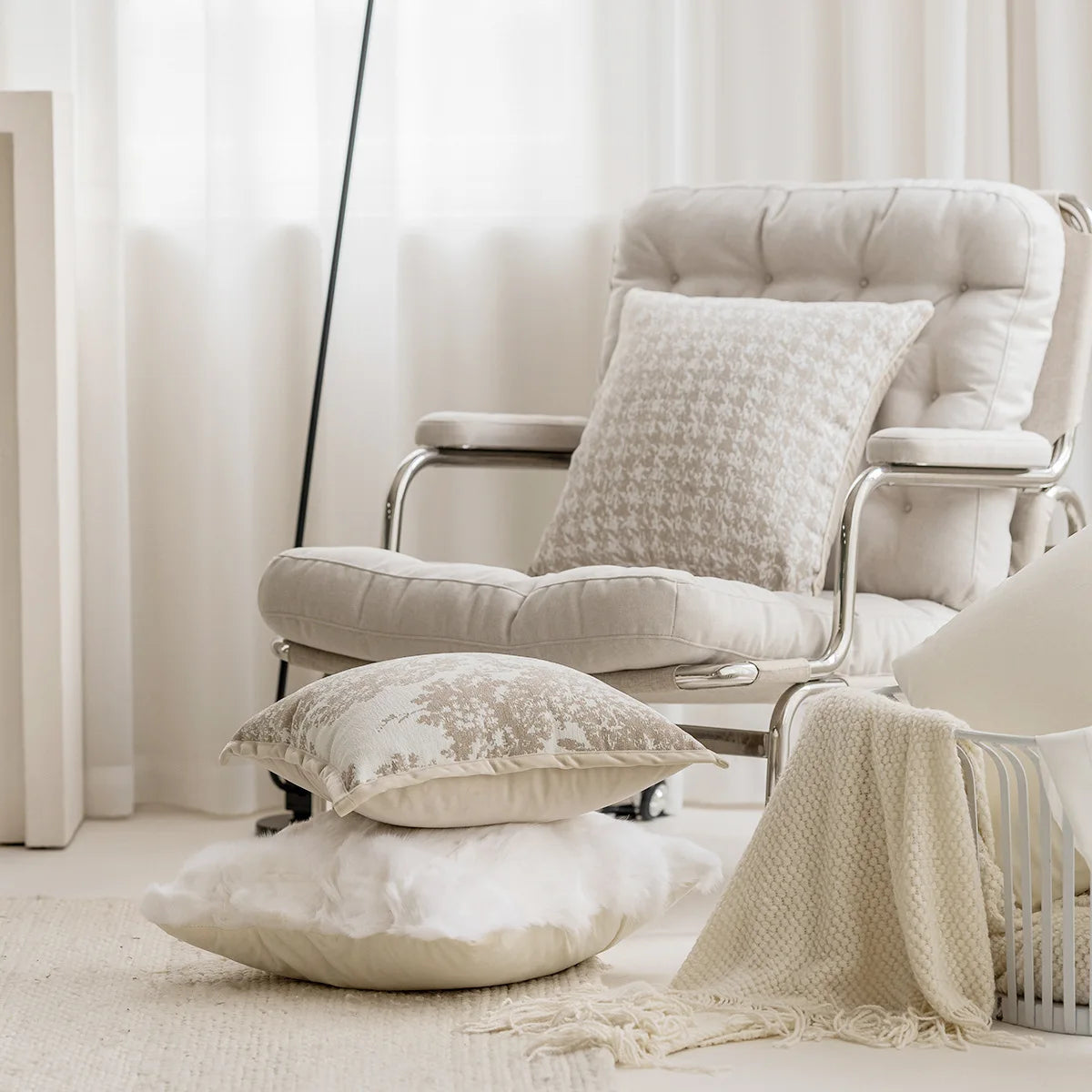 coussins décoratifs contemporains beige motif arbres 45x45cm opaques maison jacquard