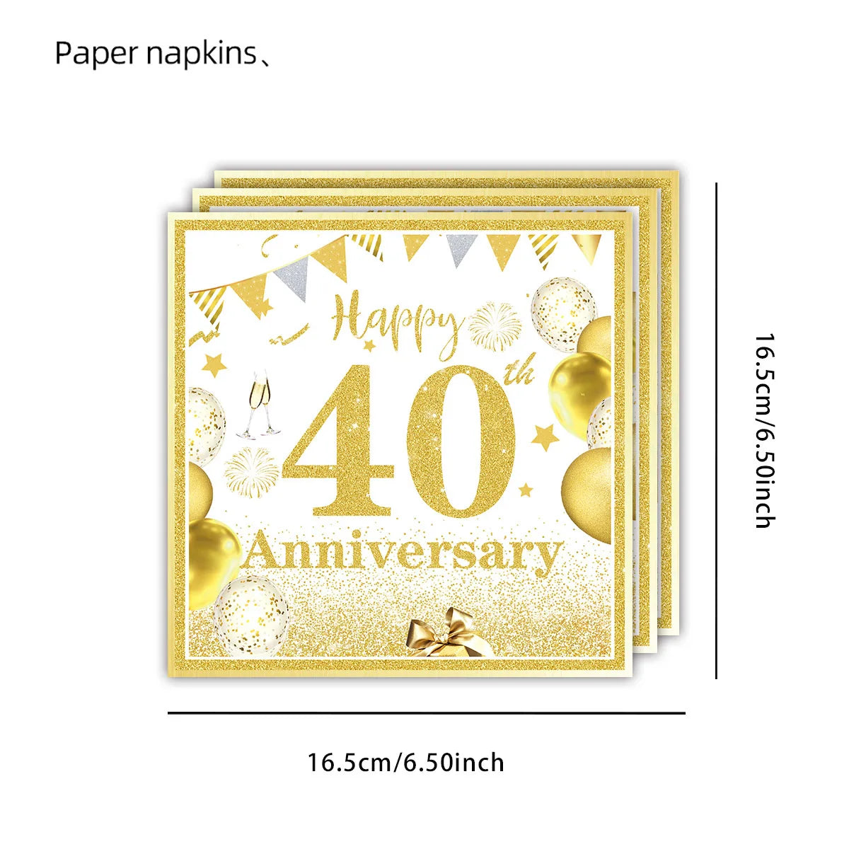 serviettes papier blanc doré anniversaire chiffres étoiles ballons textes festives 18 20 30 40